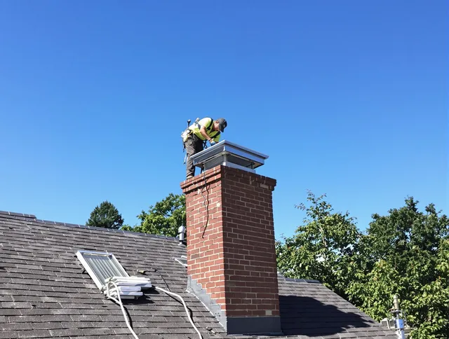 Solon Chimney Sweep technician measuring a chimney cap in Solon, OH