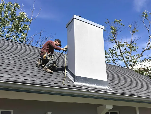 Solon Chimney Sweep team member finishing chimney construction in Solon, OH