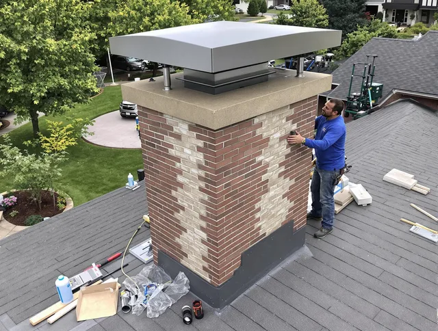 Solon Chimney Sweep team working on a custom chimney remodel in Solon, OH