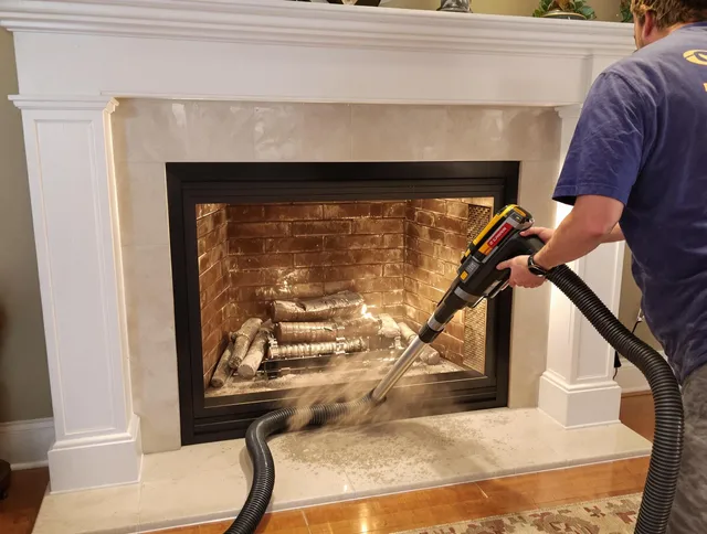 Fireplace cleaning performed by Solon Chimney Sweep in Solon, OH