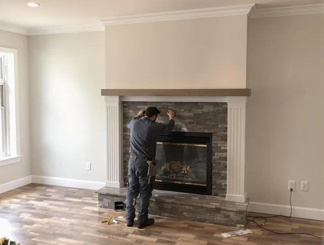 Solon Chimney Sweep finishing a custom fireplace install in Solon, OH